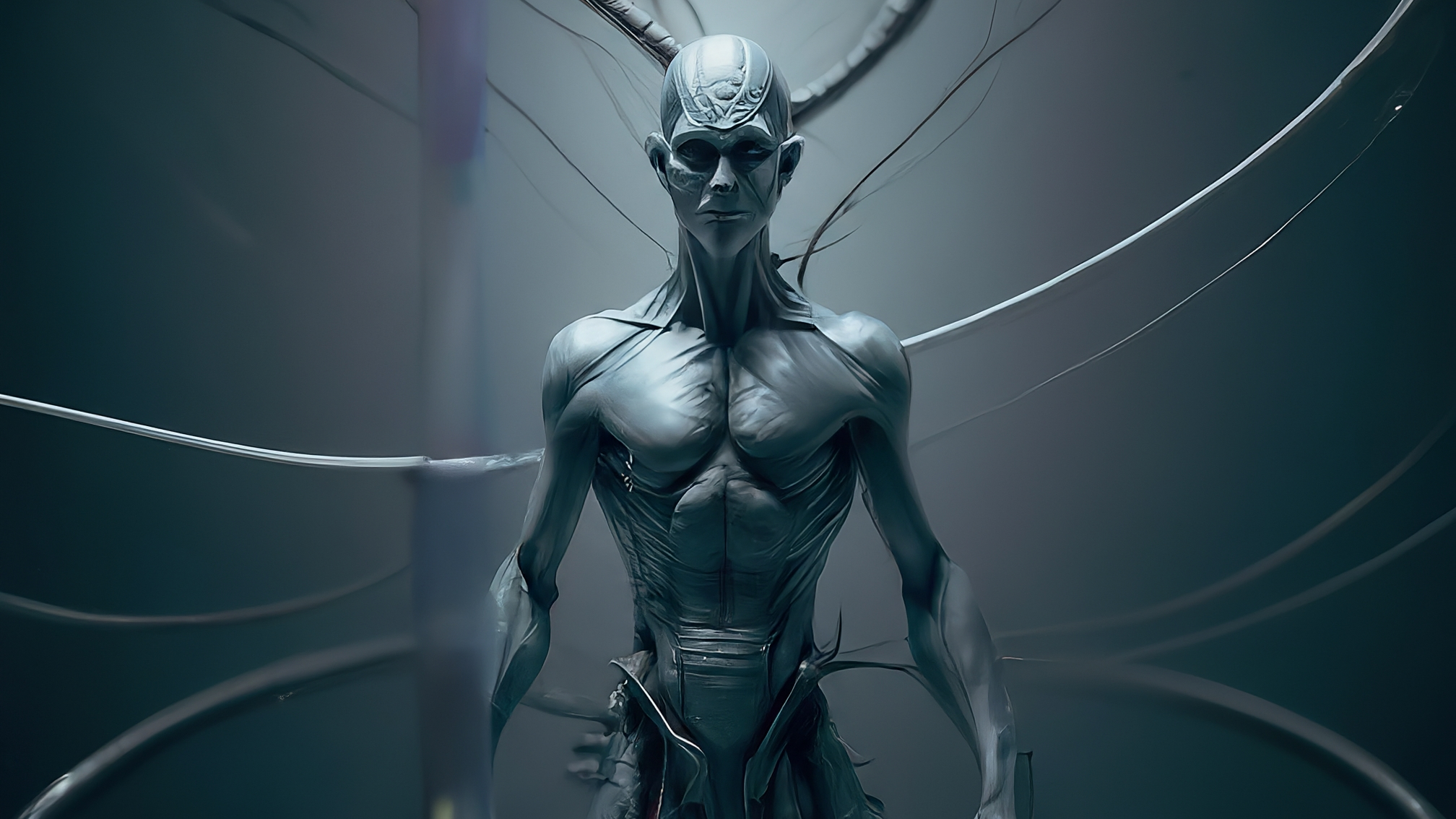 Educational graphic about decentralized systems, abstract system concepts, blue color scheme